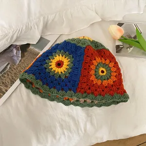 Handgemachte gehäkelte Blumen Eimerhut retro Strick Sonnenhut stylische Kappe Damen