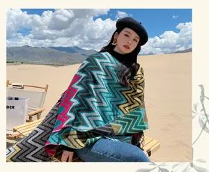 Bohemian chevron split cape, warm thickened imitation cashmere shawl for outdoor travel.