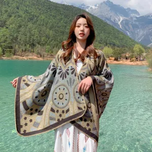 Donna stile etnico mantello aperto sciarpa autunno inverno caldo viaggio moda vestito