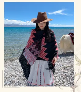 Bohemian water wave pattern split cape thickened warm imitation cashmere shawl for travel