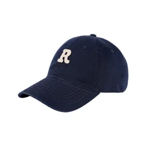 Navy blue cotton baseball cap with R embroidery, casual sun hat for men and women daily