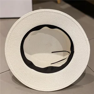 Women summer straw hat beach sun protection wide brim elegant casual holiday hat.