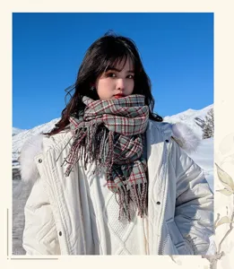 Écharpe d'hiver en laine à carreaux pour femmes, style doux japonais chaud foulard col.