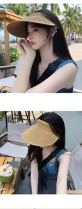 Dettaglio cappello da sole in rafia senza cima, tesa larga e protezione UV estiva.