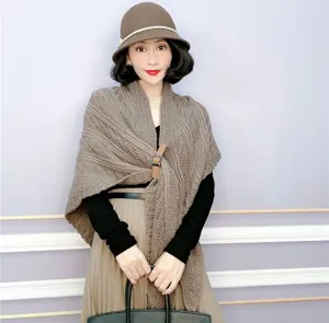 Women knitted shawl winter warm cape thick triangle cloak stylish outerwear fashion scarf