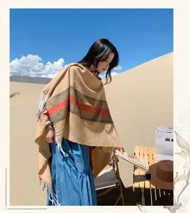 Bohemian split cape warm imitation cashmere shawl ethnic style winter outer wear cozy wrap
