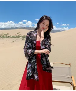 Sommer blumiger Chiffon Schal Tuch Damen Strand Urlaub Reise Sonnenschutz Accessoire.