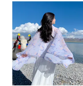 Sommer Strand Chiffon Schal stilvoller blauer gedruckter Sonnenschutz Damen Reise
