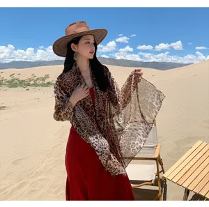 Leopardenmuster Chiffon Tuch Damen Sommer Strand Urlaub Sonnenschutz Schal Reise Mode Accessoire