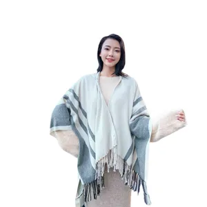 Women's autumn winter hooded knitted cape tassel shawl warm thick cozy fashion wrap scarf