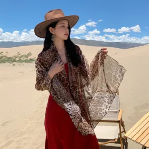 Modischer Chiffonschal mit Leopardenmuster Damen Sommer Strand Urlaub Sonnenschutz Schal Tuch