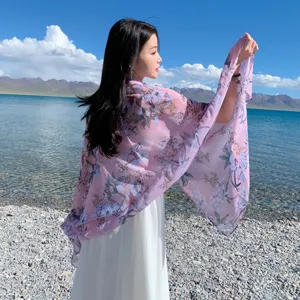 Damen Sommer Blumen Chiffon Strand Tuch und Schal, leichte Reise Sonnenschutz Wickel.