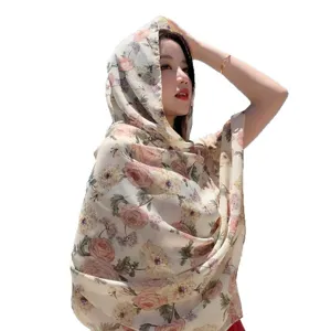 Schicker Blumen Chiffon Strandschal Sommer Sonnenschutz Tuch für Damen Urlaub Reisen