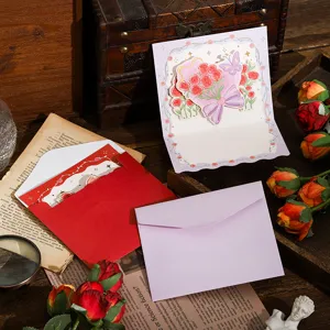 Romantische 3D Glückwunschkarte mit Rosen und Umschlägen für Valentinstag Detailansicht