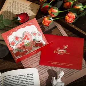 Valentinstag Goldfolie Grußkarte Set mit Schmetterling und Rose 3D Design für Frauen.