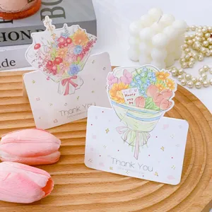 Floral greeting cards with bouquet illustrations and thank you text, ideal for holidays and gifts.