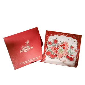 Valentinstag 3D Pop-Up Rosen Schmetterling Grußkarte mit Goldfolien Umschlag Geschenk