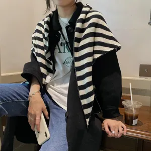 Damen Winter Imitat Kaschmir Schal Mode Gestreifter Shawl Vielseitiger Warmes Dreieck Hals Schal Bekleidung Zubehör