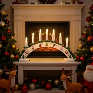 Natale Legno LED Ponte Luce Arco Candela Lampada Ornamento Renna Babbo Natale Motivo Stampato Casa Decorazione