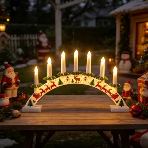 Decorazione natalizia in legno con ponte LED, arco di candele festivo per le feste.