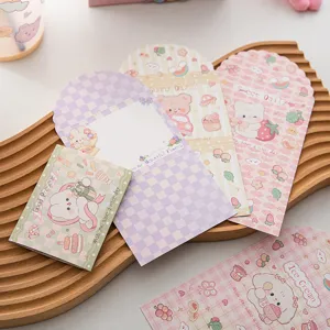 Bonito juego de tarjetas de felicitación de dibujos animados, tarjetas plegables.