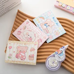 Bonito juego de tarjetas de felicitación de dibujos animados, tarjeta plegable con tierno osito.
