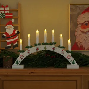 Ornamentale ponte LED di Natale in legno con 7 candele e motivi festivi per la casa.