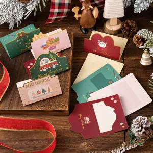 Creatieve Kerst Opvouwbare Wenskaarten Met Enveloppen Bronzing Vakantie Cadeaukaarten Voor Kerstfeest Decoratie Kerstman Sneeuwpop Boom Krans Patronen