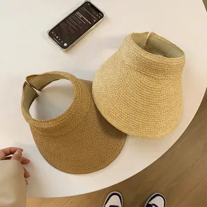 Cappello da Sole in Rafia Donna Senza Cupola Tesa Larga Protezione UV Intrecciato a Mano Visiera Estiva da Spiaggia Paglia