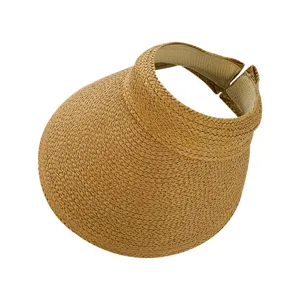 Cappello visiera parasole in paglia intrecciata da donna, cappello estivo spiaggia anti-UV.