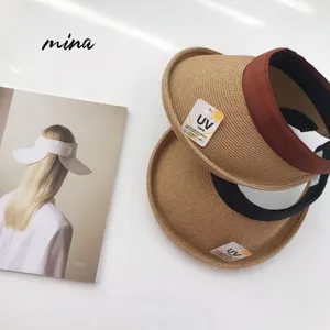 Sombrero de paja de estilo coreano para mujer, visera de playa con protección UV de verano.