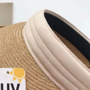 Mujeres sombrero visera de paja verano vacío superior playa gorra anti UV protección solar viaje