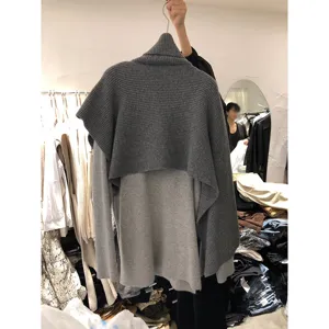 Maglione in maglia a collo alto tinta unita set sciarpa manica lunga stile casual chic