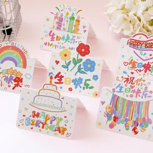 3D oil painting style birthday greeting cards, cute cake and flower message cards.