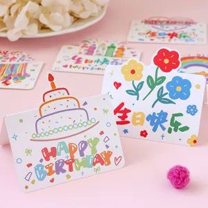 Creative 3D happy birthday greeting cards, cute hand-drawn memo cards for bakery shop.