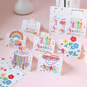 Colorful 3D birthday greeting cards with cute cake candle and rainbow designs for party.