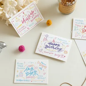 Handwritten birthday greeting card detail, colourful cute design, message card for gift.
