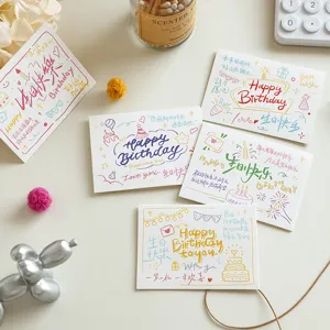 Happy Birthday Greeting Cards Handwritten Minimalist Cardstock Gift Cards For Flower Shop Bakery Birthday Party Messages Blessing Cards