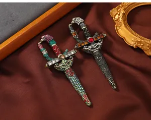 Vintage crystal sword brooch palace style rhinestone coat pin luxury jewelry accessory detail