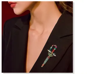 Vintage rhinestone crystal sword brooch palace style luxury coat pin fashion jewelry