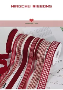 Variety of burgundy and checked ribbons for DIY gift packaging and floral arrangements