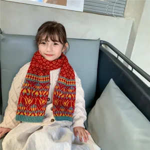 Sciarpa invernale in maglia per bambini, motivo rombi colorati scaldacollo caldo per bimbi.