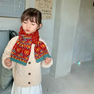 Sciarpa invernale in maglia per bambini, motivo a rombi colorati scaldacollo caldo unisex.