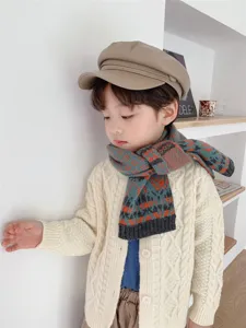 Sciarpa in maglia invernale per bambini motivo a rombi scaldacollo caldo moda chic