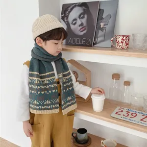 Sciarpa in maglia per bambini autunno inverno, scaldacollo caldo a rombi per neonati.