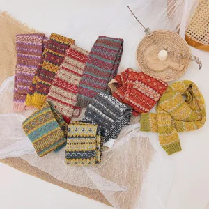 Sciarpa in maglia autunno inverno per bambini, scaldacollo in lana con motivo geometrico retrò.