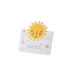 Carte de vœux animée mignonne avec motif de soleil, idéale pour cadeaux et remerciements.