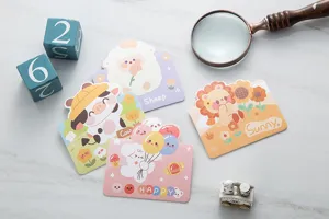 Mignonnes cartes de vœux d'animaux de dessin animé, petites cartes de message pour cadeaux.