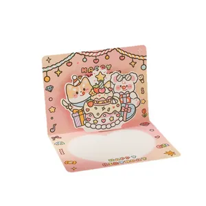 Cute 3D pop-up birthday greeting card with lovely animal cake design for party gifts messages.