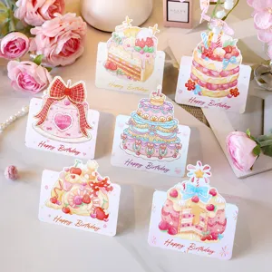 Aquarell alles Gute zum Geburtstag 3D Kuchen Grußkarten süße rosa Nachrichtenkarte